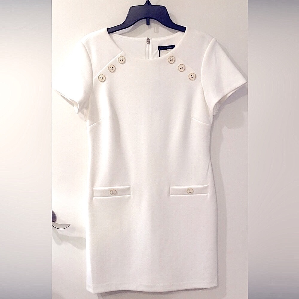 Tommy Hilfiger dressy white daytime dress, size 8, polyester, viscose elastin.
